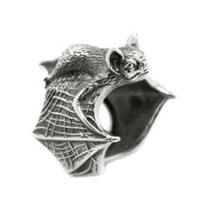 Cincin Retro Desain Kelelawar Hitam dan Silver (Adjustable)