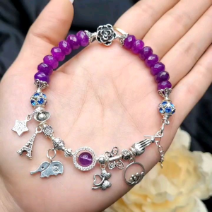 Lắc tay Thạch anh tím mix charm bạc Thái 925- mẫu 1 - Phong Thủy TUDO