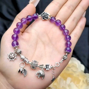 Q1326 Lắc tay Thạch Anh Tím mix charm Bạc Thái 925 - Hỏa và Thổ - Phong Thuỷ TUDO