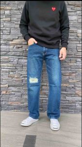 TPPJEANS Straight Blue Jeans กางเกงยีนส์ทรงกระบอกชาย สีบลูยีนส์ฟอก แต่งขาดปะเข่า เป้าซิป ทรงสวย ใส่สบาย Size 28-36 รับชำระปลายทาง