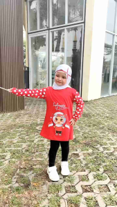 Tunik Kemerdekaan Anak Perempuan Atasan Kaps Anak Merah Putih