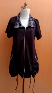 mini midi dress wanita hitam tebal AZURA cewek L lengan pendek MEWAH serut bawah resliting depan