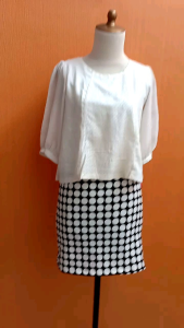 mini midi dress wanita putih rok polkadot ONEPLUS cewek M cute santai
