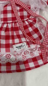 Baju anjing kucing/PET DOG CLOTHING - Checkered Lace Dress