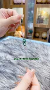 Lắc tay bạc như ý nguyện điểm nhấn viên ngọc bích vô cực kiểu dây hộp sang trọng