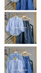 Setelan Anak Perempuan Lena Kemeja Katun Salur Rok Mayung Jeans Wash Fashion Kekinian