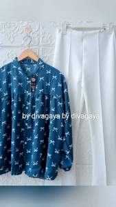 Setelan Wanita Rosa Atasan Blouse Crincle Motif Pita Celana Kulot dan Cutbray Scuba Panjang Fashion Kekinian