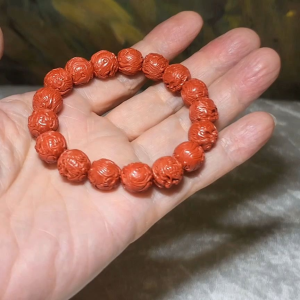 Premium 11.5mm purest natural Cinnabar 3 dimensional carvings Dragon bracelet