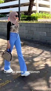 Celana Cutbray Jeans Wanita Kekinian Celana Panjang Jeans Cutbray Highwaist Melar Tebal Stretch