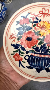 piring gantung keramik lukis motif bunga untuk dekorasi hiasan dinding kode 8