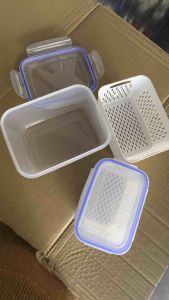 850ml/1750ml Double Layer Drain Basket Fresh Fridge Food Tupperware Container Box Refrigerator Fridge Microwave Lid Kitchen