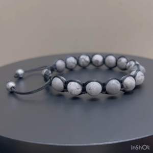 CW Manila - TlTAN Braided Bracelet - 8mm Map Jasper Stones with Silver Hematite - Semi Precious Stones Adjustable Bracelet