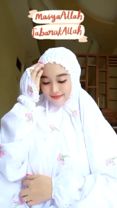 Mukena Potongan Berlengan Untuk Haji Dan Umroh Bahan Katun Premium Bordir Bunga