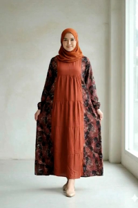 Talita dress midi rayon twill kombinasi motif bunga/MIDI dress kekinian Viral terlaris/MIDI dress model terbaru