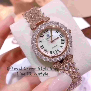 นาฬิกาข้อมือ Royal Crown นาฬิกาเพชรสวยหรู สีโรสโกล กันน้ำ มีบัตรับประกัน1ปี จัดส่งพร้อมกล่องครบเช็ค