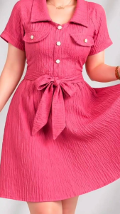 CALESHA| Saphia Dress short-sleeve button-up dress with collar and belt| Casual & Semi Formal Dress for Women| Fit Small to Large| Midi Dress