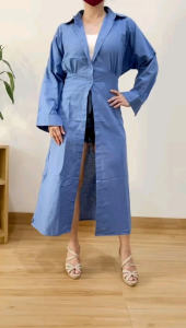 ●ECLAIRE● 063 Dress Outer Luaran Midi Rami Lengan Panjang Longsleeves Kerah Kemeja Polos Basic Kasual Korea Santai Kerja Stylish Mode Modis 934