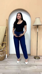 Emzeta Busana - Celana Hamil Jeans Denim Jumbo Maternity Pants Office Fashion Wanita Bumil Kantong Perut Premium