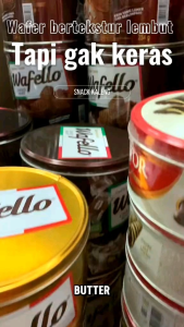 Wafello Wafer Coklat Caramel Kemasan Kaleng 228gr/harga borong untuk 1karton isi 6kaleng.