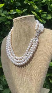 สร้อยคอไข่มุกแท้ แบบ3สาย ความยาว16-17-18นิ้ว ไข่มุกขนาด8-9มิล มุกแท้มีใบรับประกัน