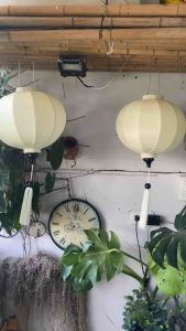 Đèn lồng Hội an trắng tròn vải linen tinh tế sang trọng trang trí spa cà phê tiệm bánh tiệc cưới đính hôn