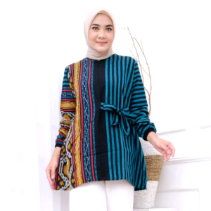 Baju atasan tenun wanita modern blouse tenun kantor wanita muslimah cantik tenun troso lurik salur velia