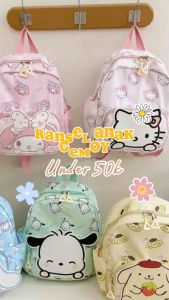 Melody Full Print Tas Anak Hello Kitty Kartun Lucu Anak Laki-laki dan Perempuan Pengurangan Beban Ransel Taman Kanak-kanak Ransel Anak Double Decker Kartun Karakter Lucu