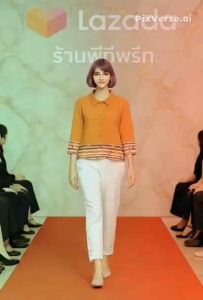 PTPLEAT B112 เสื้ออัดพรีท เนื้อผ้าโพลีเอสเตอร์100% มีปกผ่าหน้า แขนยาว3/4 มีลายเส้น สลับสีติดเพชร ปลายแขนเสื้อมีลาย ประดับเพชร  เสื้อผ้าผู้หญิง  lady woman Clothing