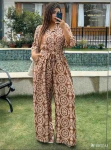 Plus Plus Size All-Over Floral Print Turndown Collar Drawstring Waist Loose Wide Leg Jumpsuit Fall/Winter