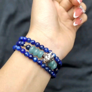 Q730 Chuỗi 3V Saphirre Nước Kyanite 5li Mix Ngũ Điếu Lam Ngọc Charm Bạc Rồng Bi V10K Thủy và Mộc - Phong Thuỷ TUDO P
