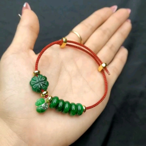 Q613 Vòng ngũ điếu cỏ 4 lá túi tiền Cẩm Thạch Sơn Thủy treo móc bạc ko kén mệnh - Phong Thuỷ TUDO P