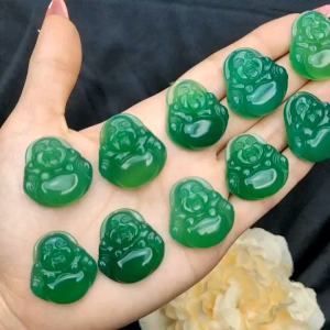 Q913 Mặt Phậtt Di Lặc Ngọc Agate Xanh Mộc và Hoả - Phong Thuỷ TUDO P
