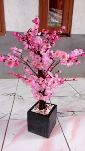 Bunga Sakura Plastik Lengkap Dengan Pot Dan Batu Hiasan Tinggi 50Cm