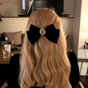 Jepit Rambut Ikat Pita Besar Beludru Black Velvet Rose Bow Hair Pin Clip Retro French