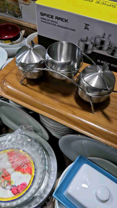 tempat bumbu steinless premium tempat sambel steinless tebal 3 tempat plus rak cod