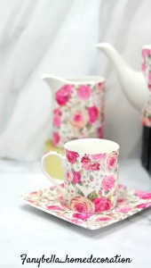 Cangkir Set Teh Kopi Porselen Keramik Import Mewah Motif Bunga Shabby chic Import Dekorasi Rumah