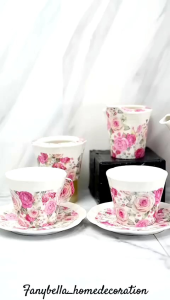 Cangkir Set Teh Kopi Porselen Keramik Import Mewah Motif Bunga Shabby chic Import Dekorasi Rumah