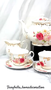 Cangkir Set Teh Kopi Porselen Keramik Import Mewah Motif Bunga Shabby chic Import Dekorasi Rumah