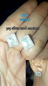 Silver 925 big stone stud earrings