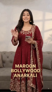 [PRE-ORDER] 2026 SEPT WOMEN MAROON ANARKALI SUIT WITH PANT AND DUPATTA EMBROIDERED INDIAN DRESS BOLLYWOOD PARTY WEAR M-2XL ( DELIVERY 10 WORKING DAYS) ETA: 2026-12-30