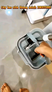 Bộ Cây Lau Nhà ( 1 thùng + 1 cây lau + 2 bông lau ) tự vắt thông minh đầu xoay 360 độ tiện lợi Lau Sàn Làm Sạch Inox choi cây lau
