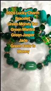 2026 Lucky Color Bracelet Transformative Teal Green w/ Money Bar Mantra Green Jasper Jade