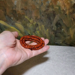 6.2mm Premium Waxi Nan Hong patinaed deep persimmon oxblood red traditional old style beads necklace multiple loops bracelet 精品瓦西南紅包漿深柿子红牛血红老型珠項链多圈手链