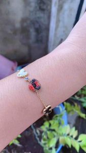 Gelang Tangan Rantai Tipis Titanium Mata Merah Putih Cxb3012