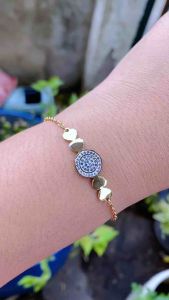 Gelang Tangan Rantai Tipis Gold Liontin Bulat Layer Titanium Cxb3002