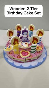 Wooden 2-Tier Birthday Cake Pretend Play Food Cutting Early Education Party Toy Kek Mainan Kayu Kanak-kanak木玩具生日蛋糕过家家