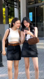 💥รับเปลี่ยนไซส์💥กระโปรงยีนส์คาโก้สั้น 16นื้ว ดำสโนว์ทรงสวย ผ้าดีค่ะ25-40