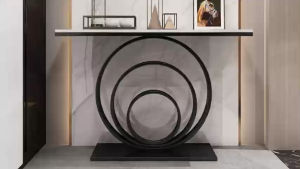 Kệ đứng bàn console trang trí phòng khách cạnh cửa nhà mặt đá chữ nhật chân 3 vòng tròn sang trọng BC-15