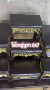โต๊ะหมู่บูชา 6x7 แบบไม้เบาผิวน้ำมันมึกระจังฉลุทอง