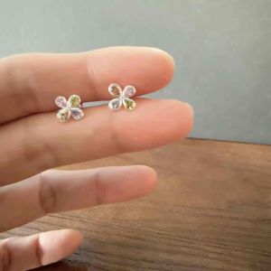 [Studs & Such] 925 Silver Sweet Flower Stud Earrings With Cubic Zirconia Of Various Colours
